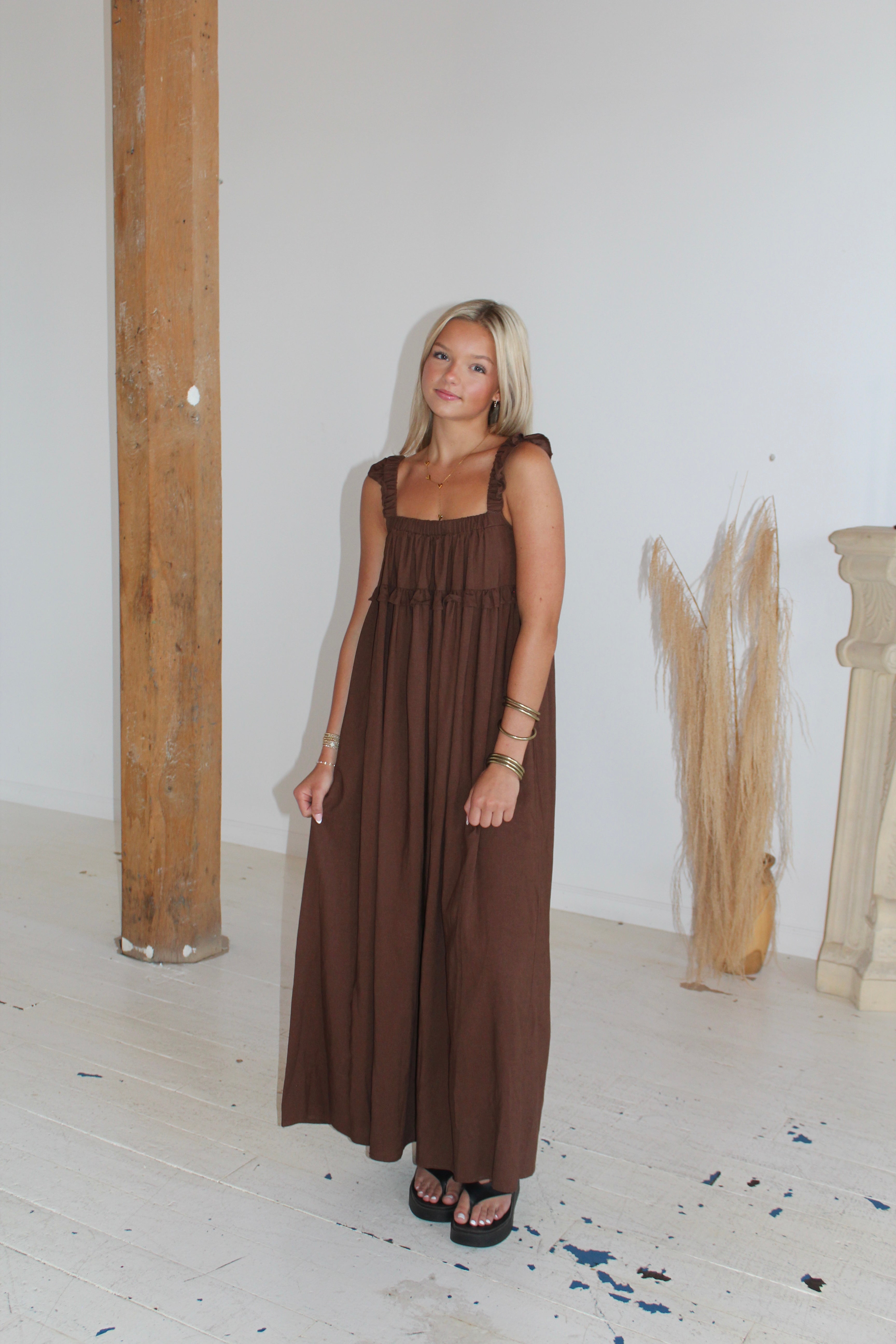 cove maxi dress COVE MAXI (BROWN) – Miabella